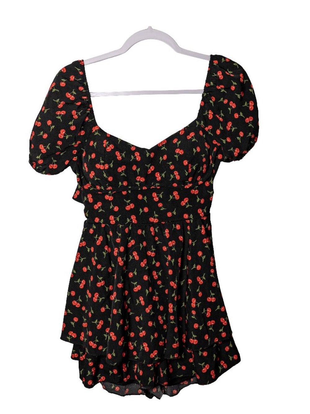 Inspired Hearts Black Cherry Print Babydoll Romper - Medium